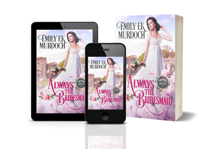 The covers of the first book of Emily E K Murdoch's historical romance series, Never the Bride