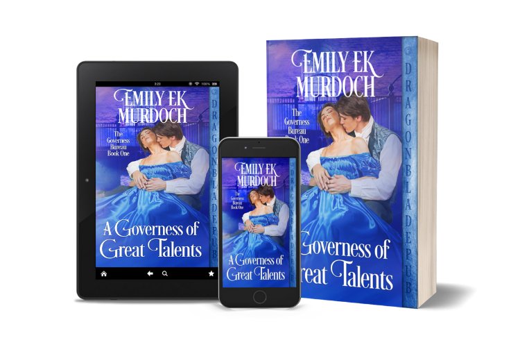 The covers of the first book of Emily E K Murdoch's historical romance series, The Governess Bureau